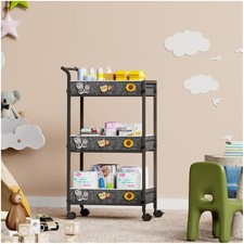 Baby Diaper Cart, 3-Tier Rolling Diaper Caddy for Newborn Essentials Must Hav...