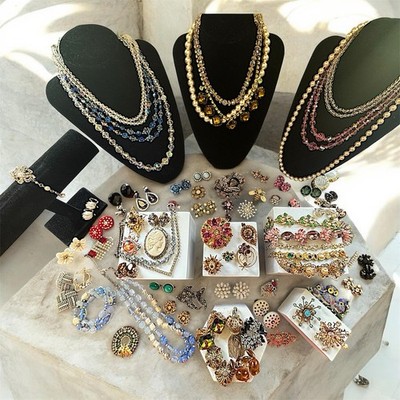 Vtg to Now Rhinestone Costume Jewelry Lot 78+ Pcs Whiting & Davis CAMEO Labella