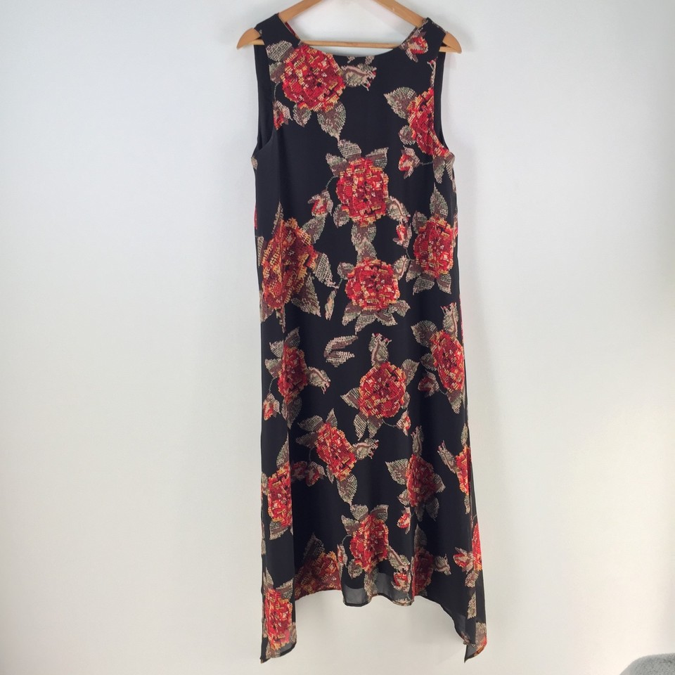 Unbranded dress womens size 12 shift black floral sleeveless midi 126299