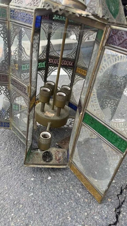 GRAN Lámpara de araña colgante estilo marroquí antiguo vitral 5-Light Me Foto 3 de 4