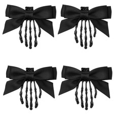 4Pcs Bowknot Hair Clips with Skeleton Hand,Hair Black 