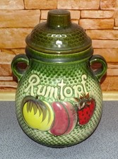 Rumtopf mit Deckel, Grün, aufgemalte Früchte und Schriftzug
