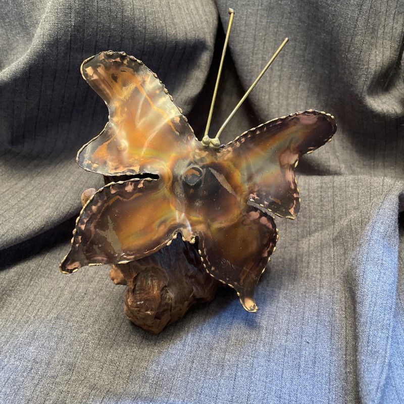 Mixed Media Metal Butterfly On Burlwood