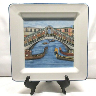 Italian Brunelli Venetian Gondolas & Canal Blue Trim Dinner Plate or Display