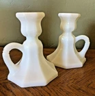 Vintage White Milk Glass Candle Holders ~ Chamber Style ~ Octagon Shape