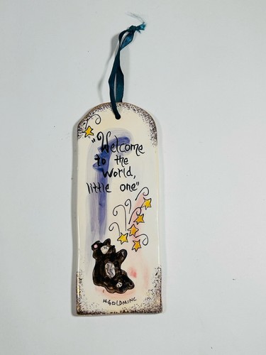 Blue Sky Clay works Ceramic Hanging Welcome To The World Little One  Bear Stars