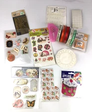 Scrapbooking supplies large assortment, stencil Ribbon arts and crafts lot of 15