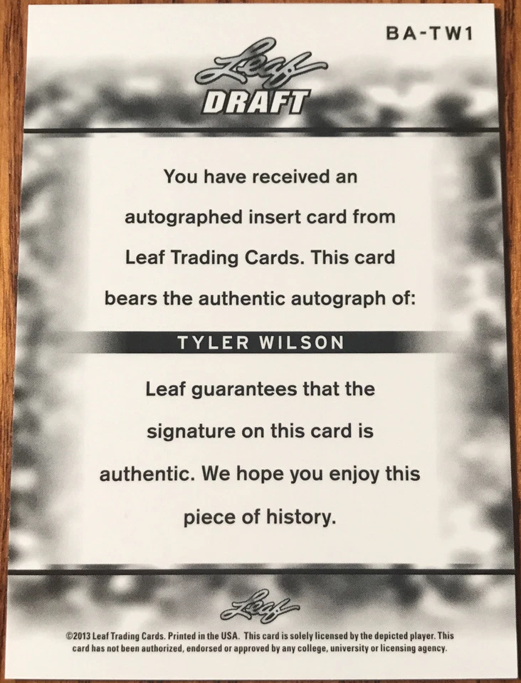 2013 Leaf Metal Draft Autograph SP Tyler Wilson #BA-TW1 Arkansas Razorbacks - Image 2 of 2