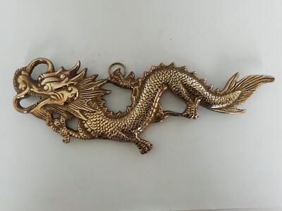 Vintage massiver 8 1/2'' Messing Drache Wandbehang Chinoiserie Schutz Yang.