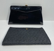 Vintage Black Patent Leather Clutch Purse with Changeable Mesh Pattern