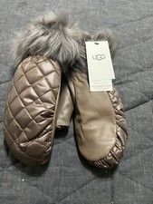 Ugg touchscreen mittens leather shearling fur size large -XL
