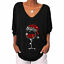thumbnail 5 - Women Christmas Sequin V Neck Print Blouse Loose Tops 3/4 Sleeve Casual T Shirt