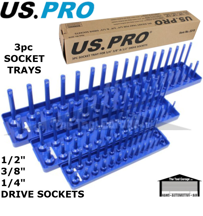 US PRO SOCKET RAIL 3PC METRIC 1/4"" 3/8"" 1/2"" STAND TRAY RACK STORAGE HOLDER 2219 - Image 5