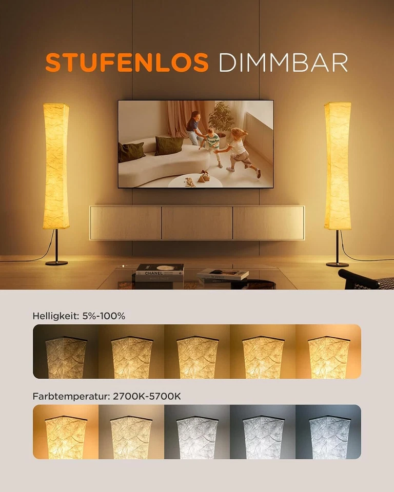 tomons RGB Stehlampe Wohnzimmer Smart dimmbare Stehleuchte Fernbedienung moderne - Bild 3 von 4
