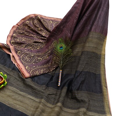 Vintage lila Sari reine Khadi Seide Handwebstuhl Hand Perlen Sari Handarbeit ...