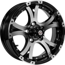 14x5.5 Trailer Wheel 5x4.5 Black Machined Aluminum Trailer Rim Silver Cap
