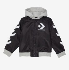 Converse Star Chevron Black Hooded Bomber Jacket Blue Interior Youth Large