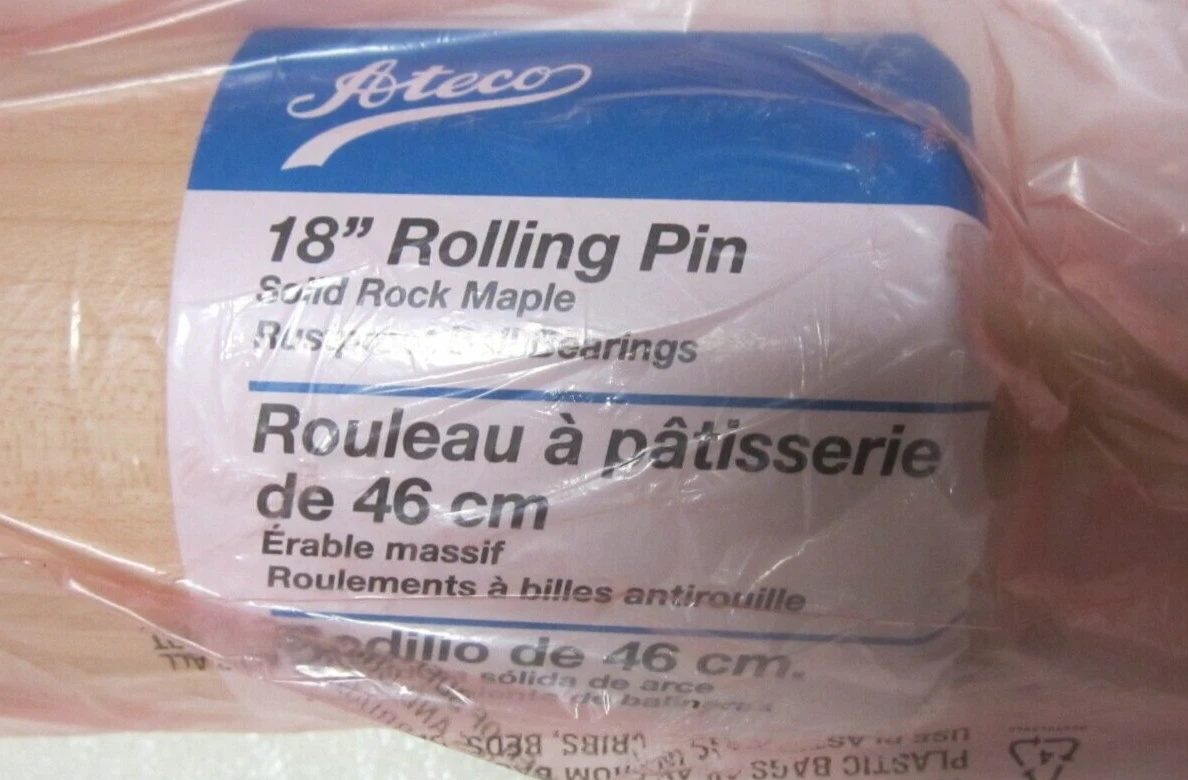 NEW ATECO 18" COMMERCIAL SOLID ROCK MAPLE ROLLING PIN RUSTPROOF BALL BEARINGS