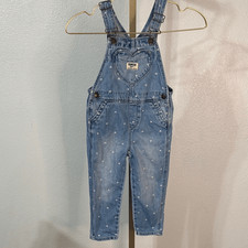 OshKosh B'gosh Blue Denim Overalls with Pink Hearts-3T