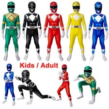 Adults Kids Mask Mighty Morphin Superhero Cosplay Power Rangers Costume Jumpsuit