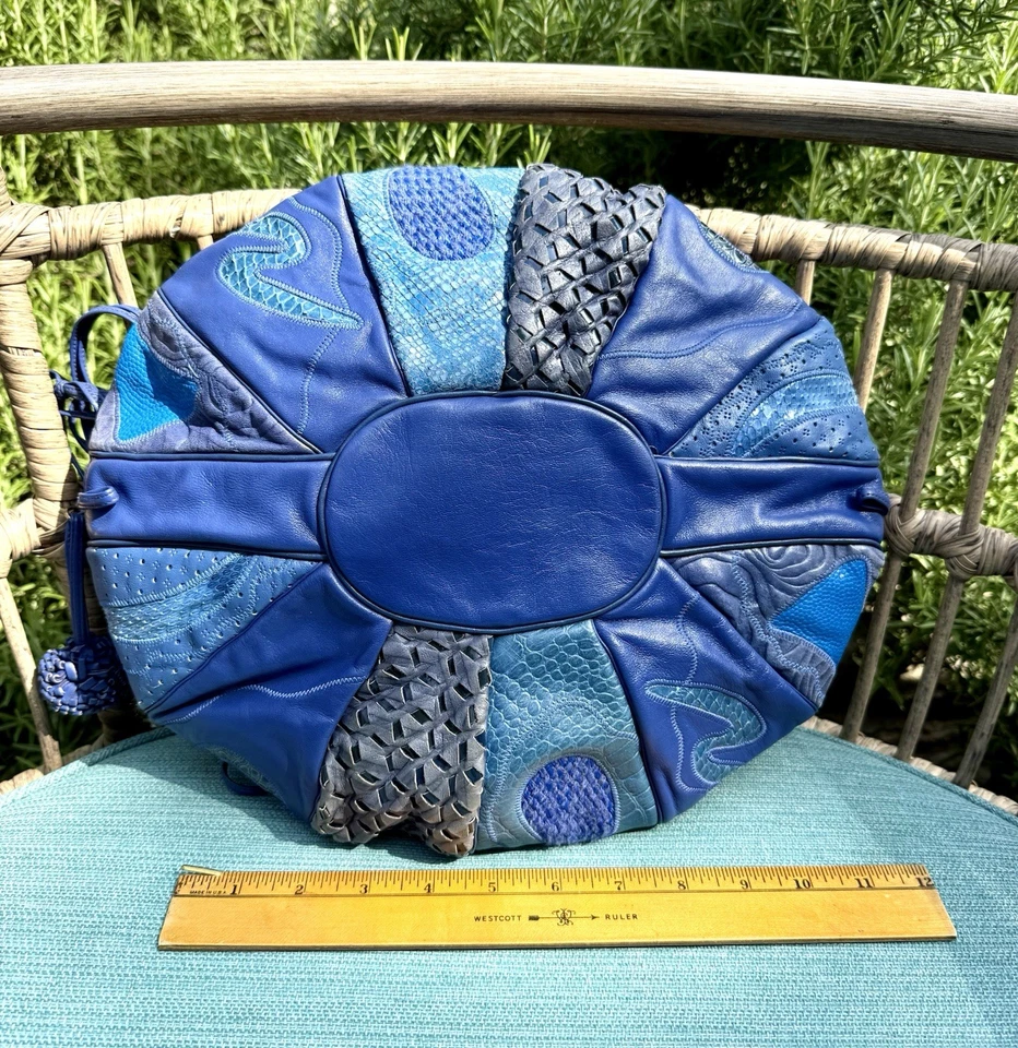 Bolso de Mano SHARIF Cuero Redondo Globo Azul Excelente Estado Foto 4 de 4