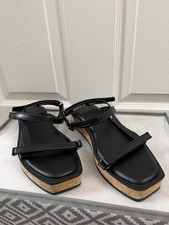 A New Day Black Strappy Square Toe Sandals Platform Closure Faux Leather Size 6