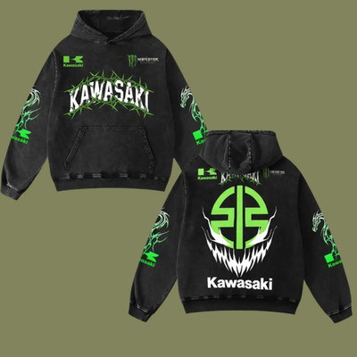 Retro Kawasaki x M.Energy Racing Washed Hoodie MotoGP World Champion Superbike 
