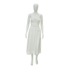 Doen Women's A Line Smocked Sleeveless Ramie Salt White Midi Gown Dress Size XS