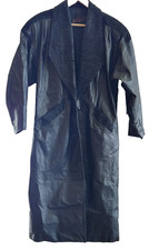  600 Vintage WINLIT Black Leather Trench Coat Women Small 80s 90s Long Jacket
