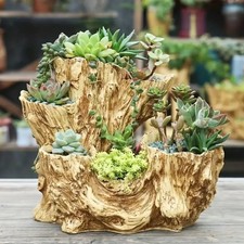 Retro Resin Flower Pot Succulent Planter Asymmetrical Unique Design w/