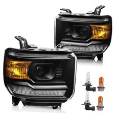 Headlight Assembly with LED Halogen with LED DRL Black Housing Amber Reflector