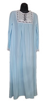 Vintage Komar Lt Blue Long Granny Nightgown Quilt Embroidered Size S READ