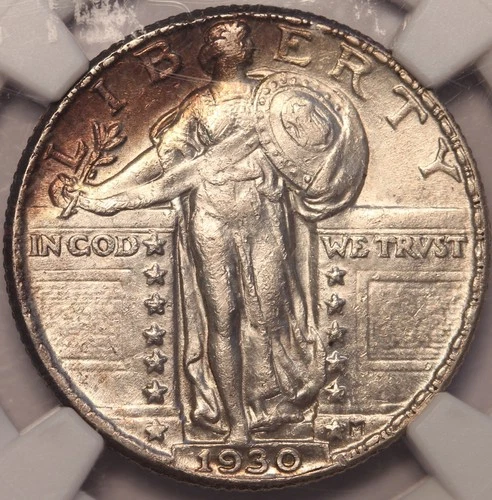 1930 P Standing Liberty Quarter, NGC AU55, Sharp Original, Near FH, Nice Toning!