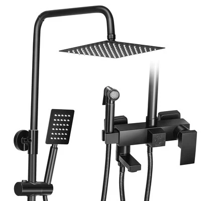 OYAJIA Black Matte Exposed Thermostatic Shower Mixer Bathroom Twin Head Square Bar Set