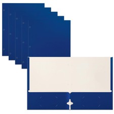 Blue Folders with Pockets, 50 Pack Letter Size Two Pocket Portfolio Folders, Dur