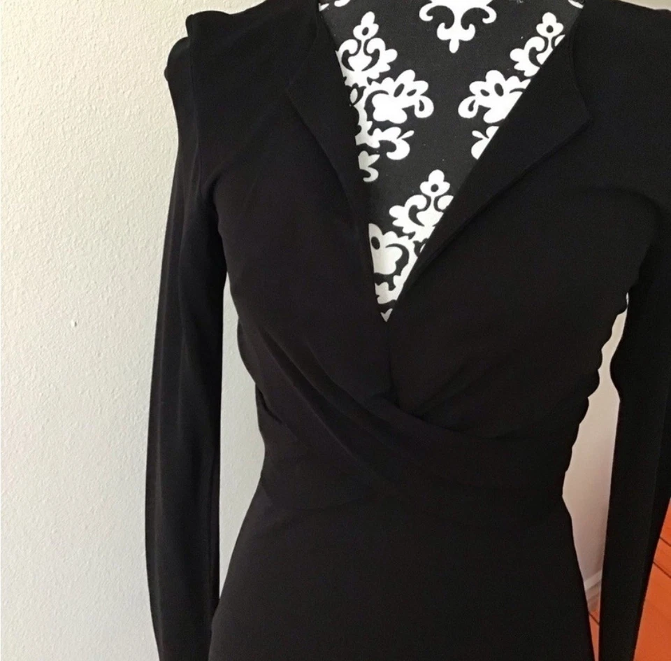 INC International Concepts Vestido Negro Slinky Imitación Envoltura LBD Bodycon Sexy Pequeño Foto 2 de 4