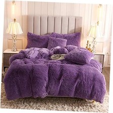 Faux Fur Velvet Fluffy Bedding Duvet Cover Set Down Comforter Queen Purple