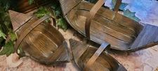 Unique Basket Set Vintage Boat Shaped Baskets Bamboo Style Wood Decor Lot of 3