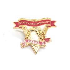 Level 8 State Championships Gymnastics Lapel Pin Red Banner Gold Tone Award VTG