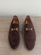 GUCCI Jordaan Horsebit Brown Suede Web Loafers EU 13 US 14