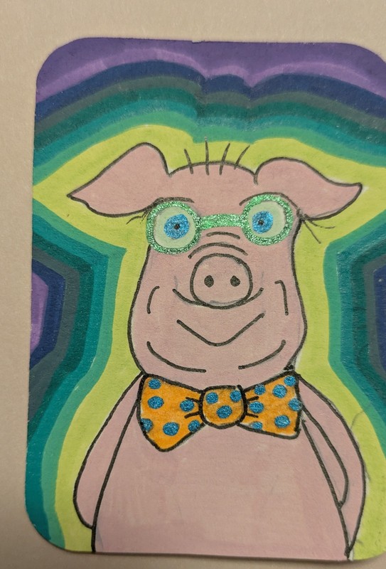 ACEO Piggie Series Professor Higgins 7/7 Pig Glasses  Bowtie Doodle Grafitti 