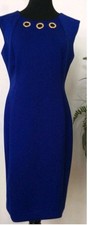 Calvin Klein Cobalt Blue Dress 3 Gold Grommets Around Neckline Size 12