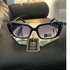 VG Luxury Women's Square Sunglasses Blue Frame Purple Lens UV400 Protection