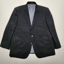 Stafford 46S Black Metal Logo Button 100 Wool Hopsack Mens Blazer Sport Coat