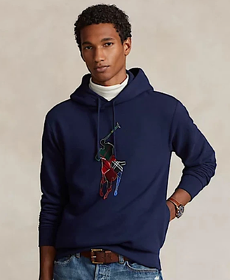 NWT Polo Ralph Lauren Mens Navy Fleece Plaid Big Pony Patch Hoodie