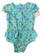 baby Gap NWT Girls 6 12 Mo Blue Floral 1 Pc Zip Swimsuit w/ Cap Sleeves UPF 40 