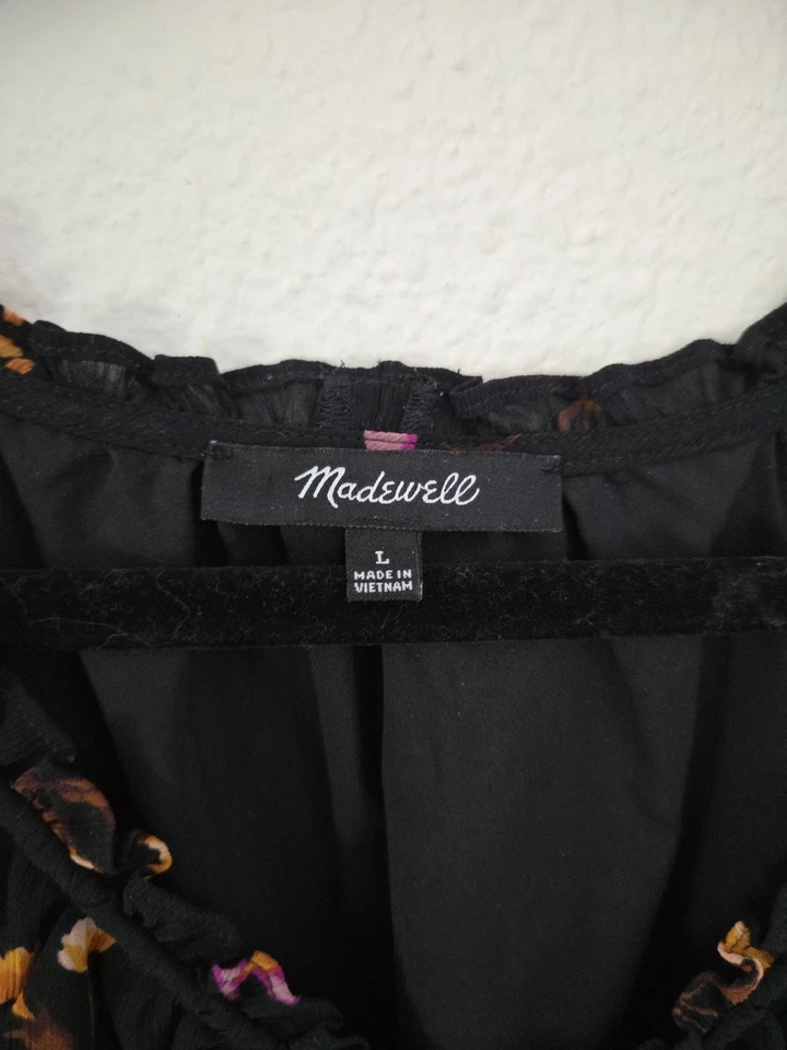 Vestido para mujer Madewell Georgette cuello en V negro fresco floral talla L Foto 4 de 4
