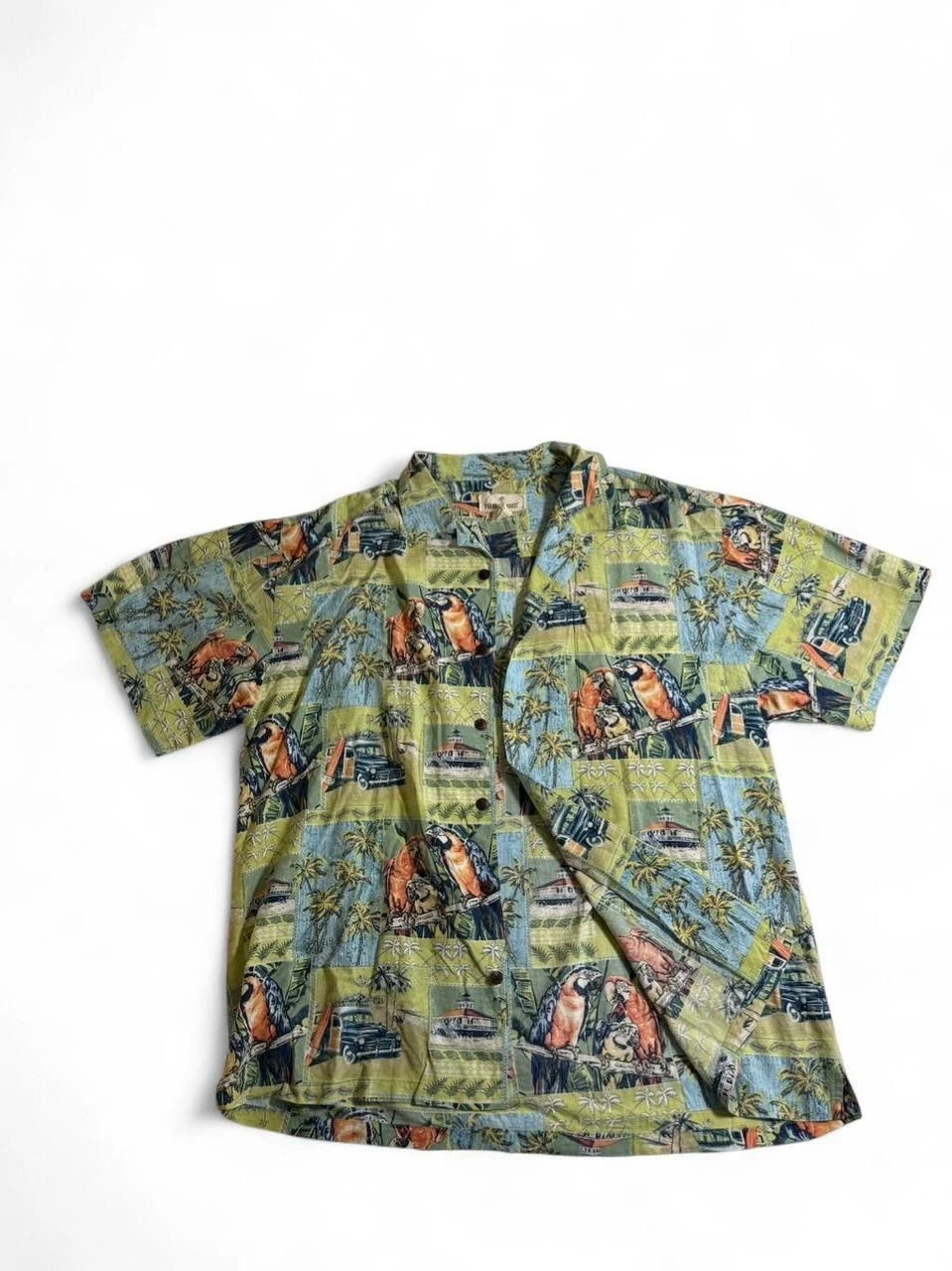 Paradise Shores Hawaiian Shirt XXL Tropical Parrot Print Cotton Rayon