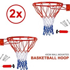 2x STANDARD 45CM WALL MOUNTED BASKETBALL HOOP CYLINDER GOAL NET OUTDOOR SPORTS