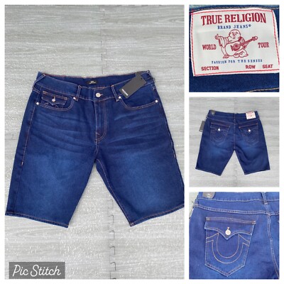 NWT True Religion Jean Shorts Ricky Snap Flap Denim Jhorts Mens 38 Dark Whisker